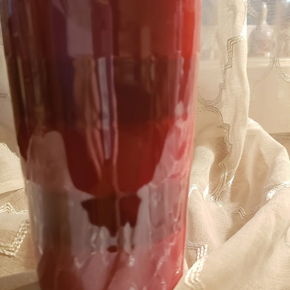 Starbucks 2021 Holiday Burgundy and Red Striped Ceramic Tumbler W/ Plastic Lid